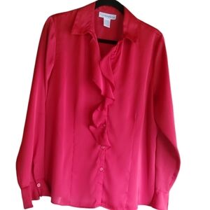 Sag Harbor Red Silky Ruffle Front Blouse Size Medium